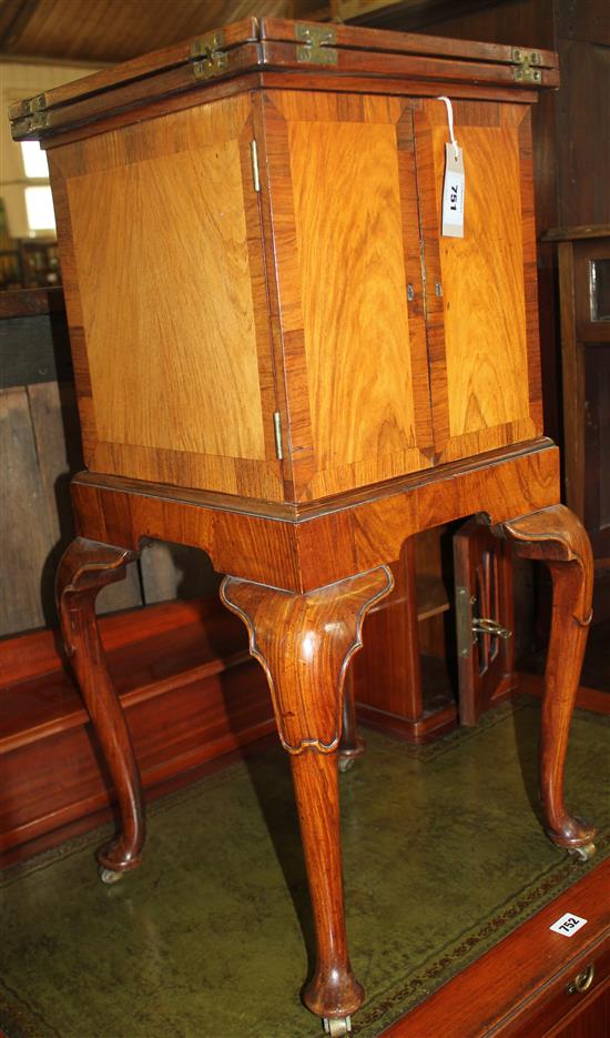 A small 18th century and later padouk wood cabinet on stand, W.1ft 1.5in. H.2ft 6in.